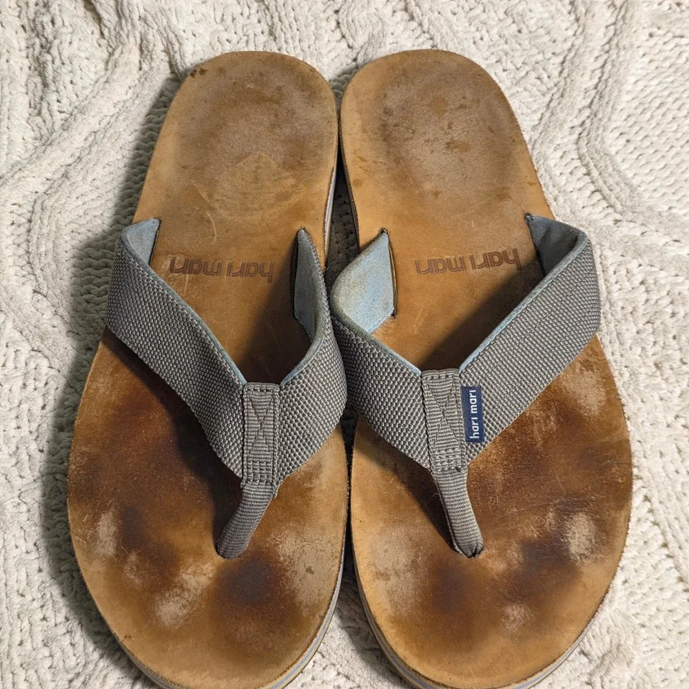 Hari Mari Flip Flops Leather Brown Grey Memory Foam Thong Sandals Mens‎ 11